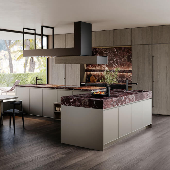 Snaidero Quadra: Italiaans design in Ash Oak en rood marmer