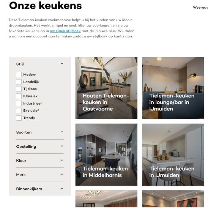 Zoek gemakkelijk en snel uw droomkeuken met de Tieleman keuken zoekmachine