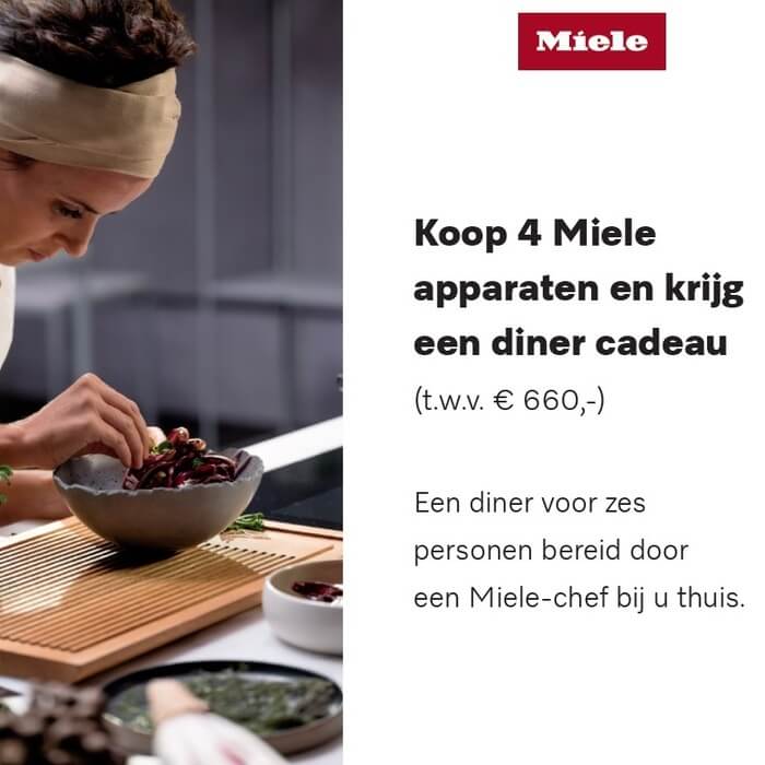 Miele actie: Ontvang een sterrenmaaltijd cadeau bij aanschaf van 4 Miele apparaten
