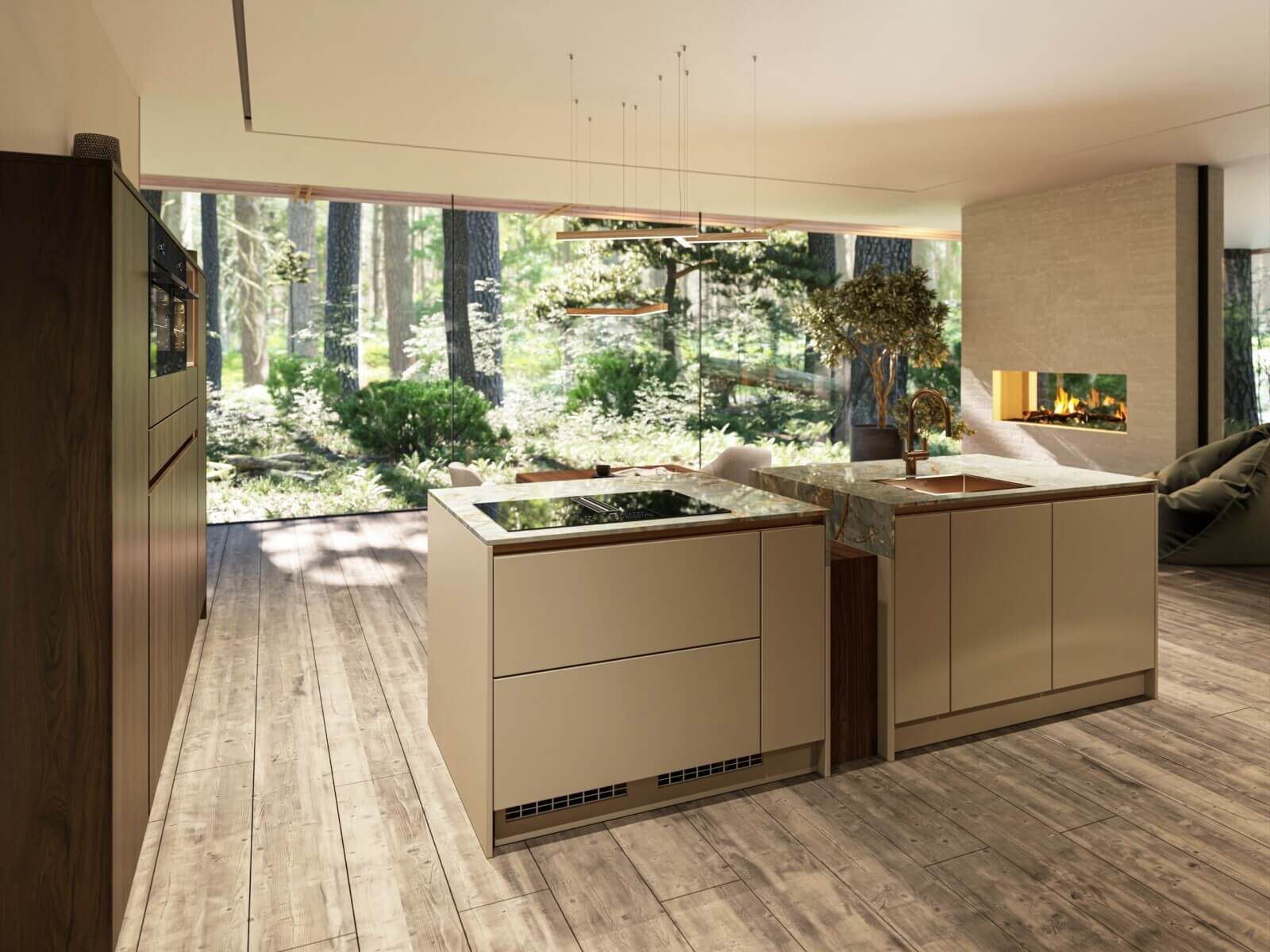 Lichte klassieke kleine Keller keuken met hout en keuken eiland in Mediterrane sfeer