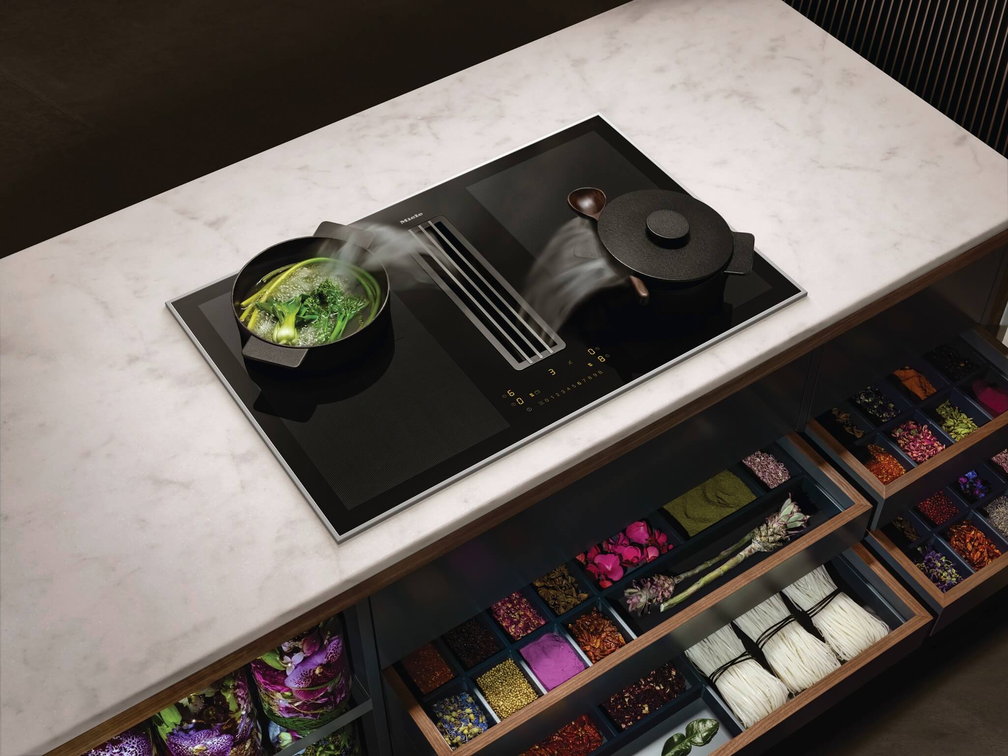 Miele generatie 7000 serie inductiekookplaat met afzuiging