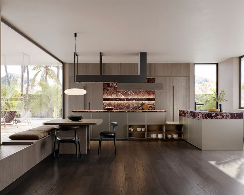 Snaidero Quadra: Italiaans design in Ash Oak en rood marmer