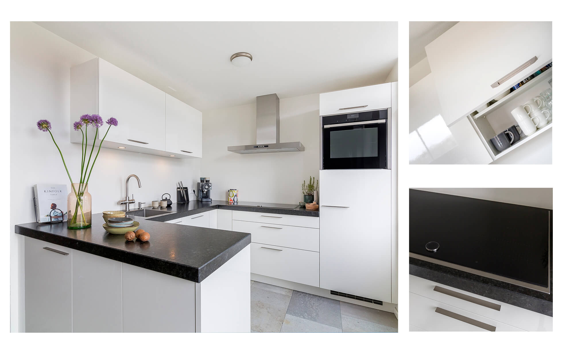 Keukeninspiratie witte U-keuken met granieten blad
