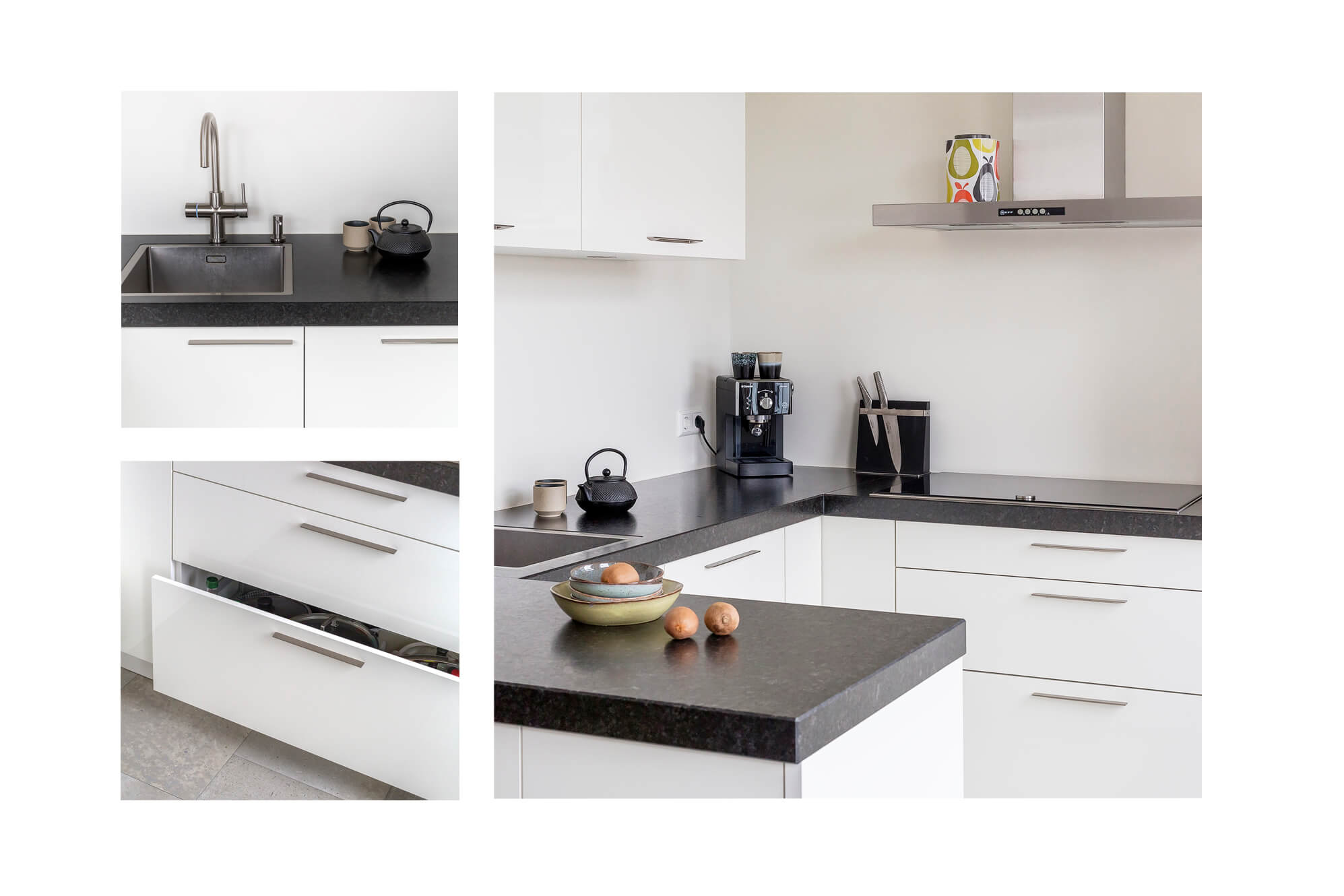 Keukeninspiratie witte U-keuken met granieten blad
