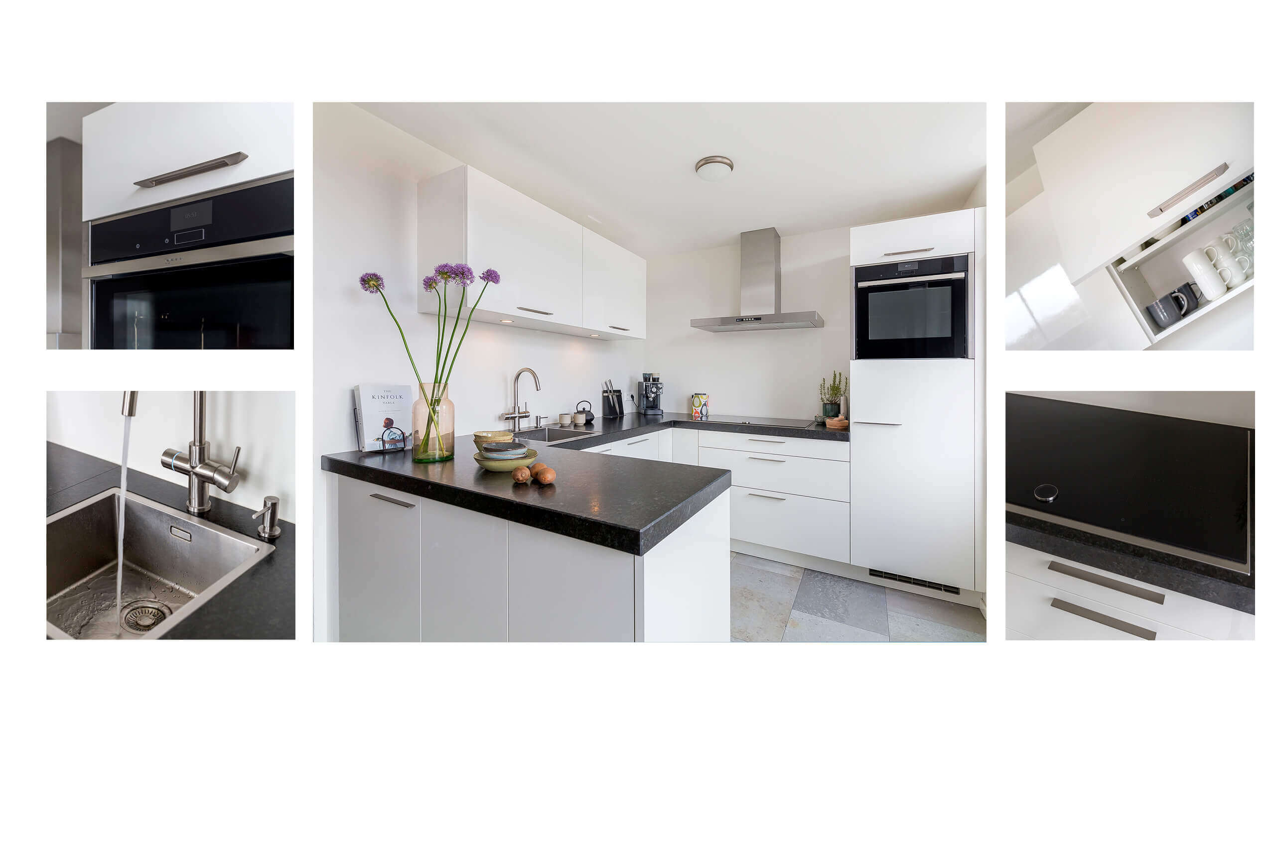 Keukeninspiratie witte U-keuken met granieten blad