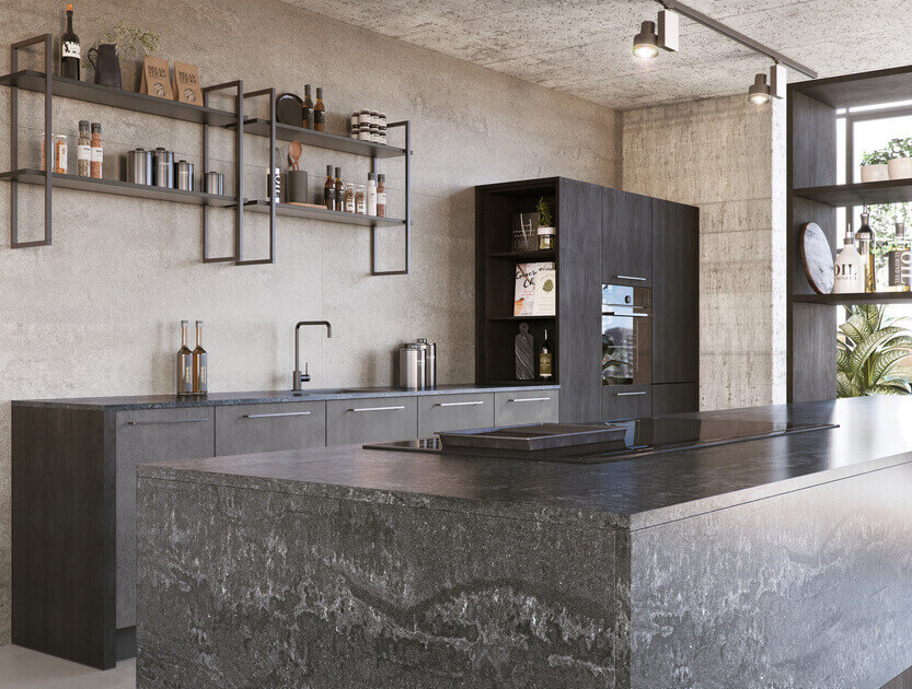 Industri&euml;le keuken met betonnen werkblad bij Tieleman Keukens